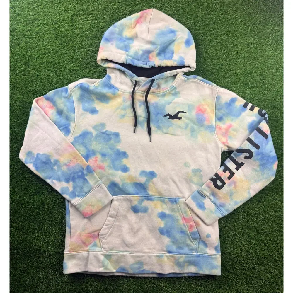 Hollister Tie Dye Winter Hoodie Unisex S Blue Pink Yellow Pullover Seagull Logo